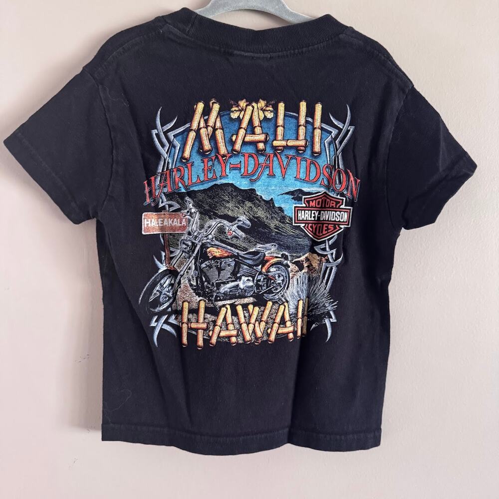 Harley Davidson Motorcycle Maui Haleakala Hawaii Black T Shirt Youth XS 4/5